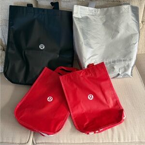 Lululemon Athleta Black, Red, and Gray Reusable Shopping Bag Collection